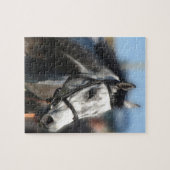 グレーレース競馬ポートレート、スポーツ写真 ジグソーパズル (横)