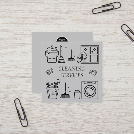 グレーロゴ清掃サービス商業用 スクエア名刺 (正面/裏面インサイチュ)