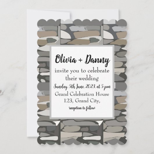 グレーロックストーンパターン結婚式招待状 招待状 (正面)