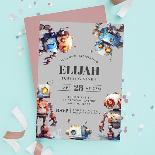 グレーロボットテックギアビルダー誕生日パーティー 招待状