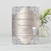 グレーローズ プロセッコ パール アイボリー 退職祝い 招待状 (スタンド正面)