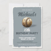 グレーヴィンテージスポーツ野球テーマ誕生日パーティー 招待状 (正面)