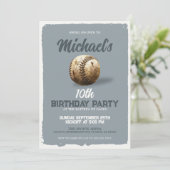 グレーヴィンテージスポーツ野球テーマ誕生日パーティー 招待状 (スタンド正面)