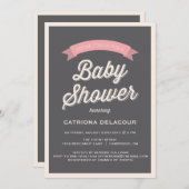 グレーヴィンテージタイポグラフィベビーシャワー 招待状 (正面/裏面)