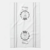 グレーヴィンテージフランスのスタイルサックと名前をカスタムする キッチンタオル (縦)