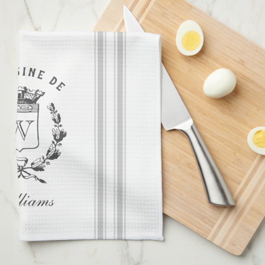 グレーヴィンテージフランスのスタイルサックと名前をカスタムする キッチンタオル (四つ折り)