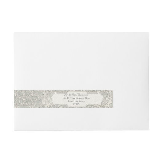 グレーヴィンテージフランスのリージェンシーレースウェディング ラップアラウンド宛名ラベル (正面)