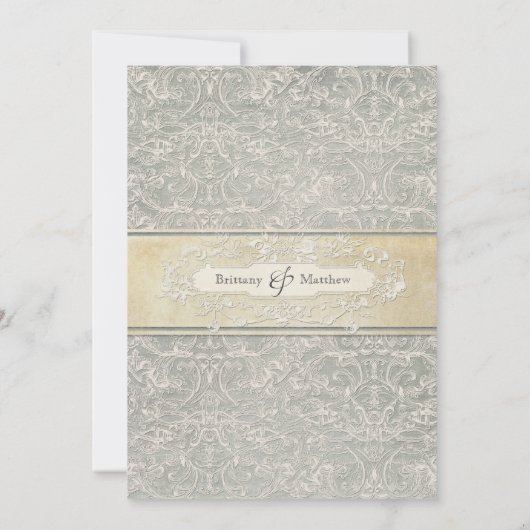 グレーヴィンテージフランスのリージェンシーレースウェディング 招待状 (裏面)