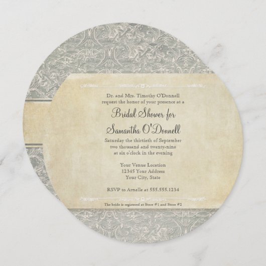 グレーヴィンテージフランスのリージェンシーレースウェディング 招待状 (正面/裏面)