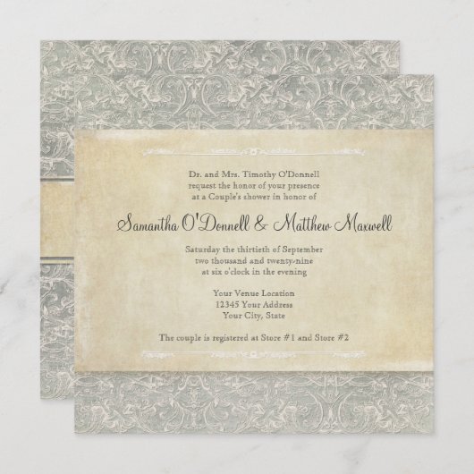 グレーヴィンテージフランスのリージェンシーレースウェディング 招待状 (正面/裏面)