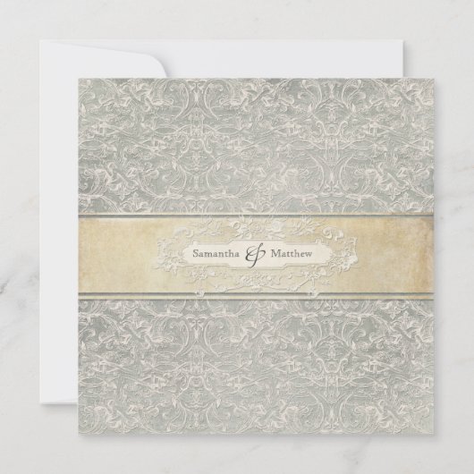 グレーヴィンテージフランスのリージェンシーレースウェディング 招待状 (裏面)