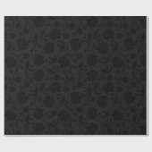 グレー上のモノクロ黒フローラダマスクパターン ラッピングペーパー (フラット)