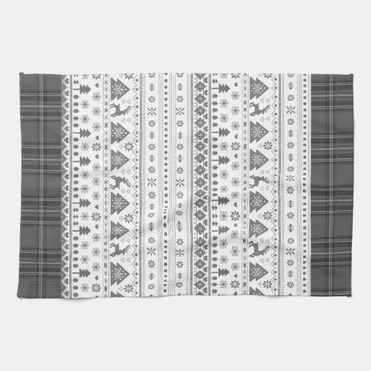 グレー伝統的スカンジナビア北欧クリスマス キッチンタオル (横)