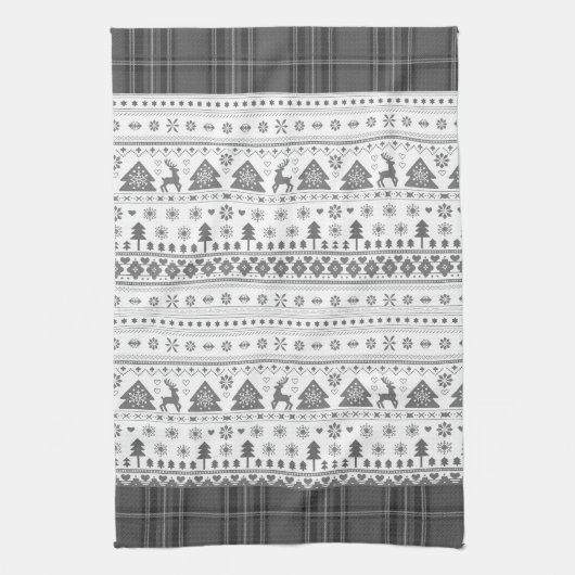 グレー伝統的スカンジナビア北欧クリスマス キッチンタオル (縦)