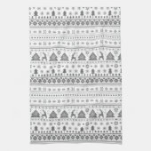 グレー伝統的スカンジナビア北欧クリスマス キッチンタオル (縦)