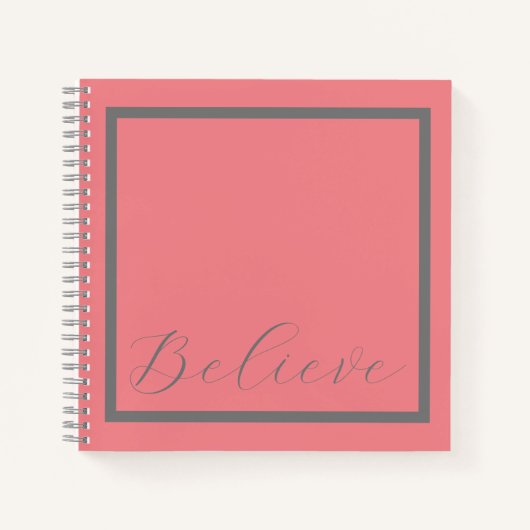 グレー信じスクリプトピンク背景 ノートブック (正面)