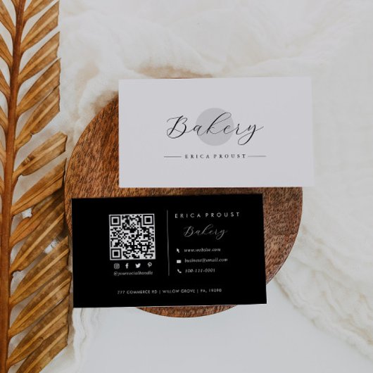 グレー円ミニマルシンプルリストQrコード 名刺