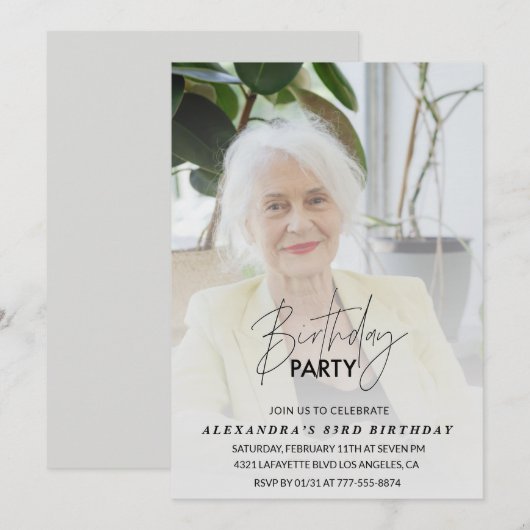グレー写真 83歳の誕生日パーティーの招待状 招待状 (正面/裏面)