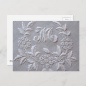 グレー刺エレガントしゅうフローラモノグラム文字M ポストカード (正面/裏面)