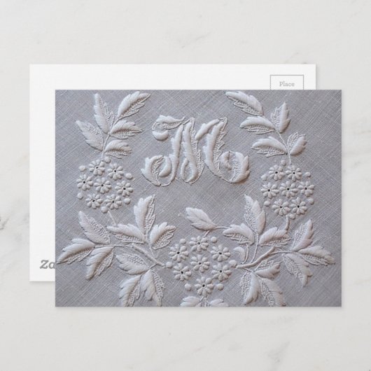 グレー刺エレガントしゅうフローラモノグラム文字M ポストカード (正面/裏面)