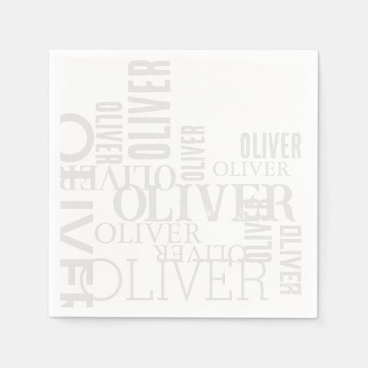 グレー動揺して淡い色のタイポグラフィホワイト スタンダードカクテルナプキン (正面)