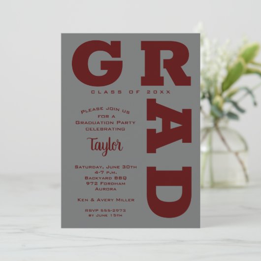 グレー卒業のGRADダークマルーン 招待状 (スタンド正面)