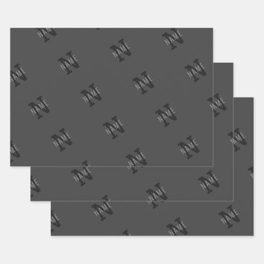 グレー名とモノグラムパターン ラッピングペーパーシート (セット)