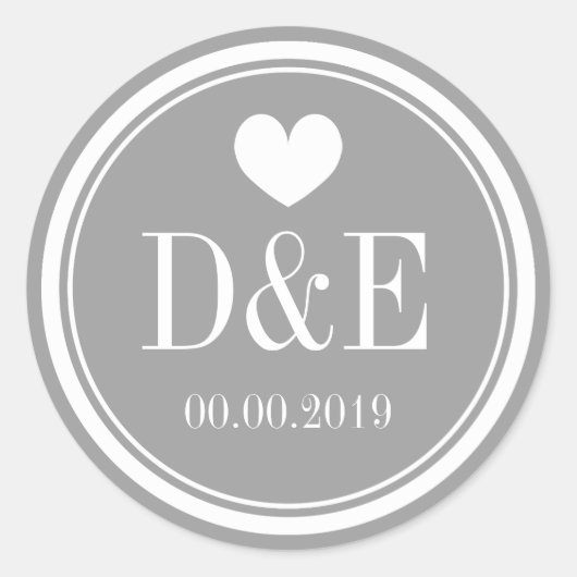 グレー名スタイリッシュモノグラム結婚式の引き出物シール ラウンドシール (正面)