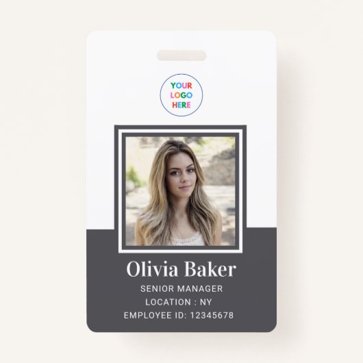 グレー名モダンフォトビジネスロゴ従業員 バッジ (正面)