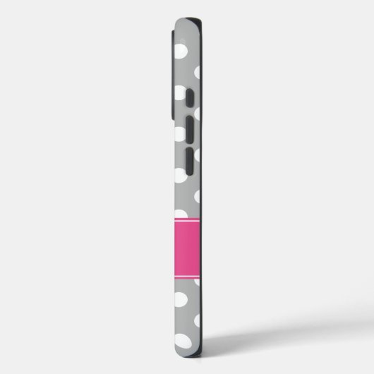 グレー名門私立校風のと白の水玉模様パーソナライズされた Case-Mate iPhoneケース (裏面 / 左)