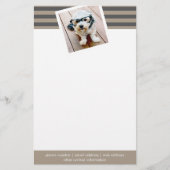 グレー名門私立校風のパタストライプのーンの名前をカスタムすると写真 便箋 (正面)