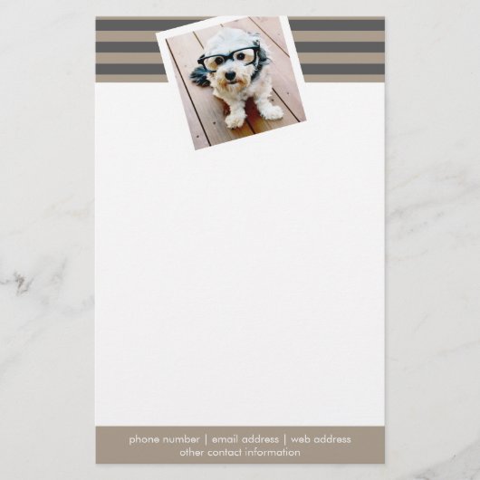 グレー名門私立校風のパタストライプのーンの名前をカスタムすると写真 便箋 (正面)