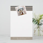 グレー名門私立校風のパタストライプのーンの名前をカスタムすると写真 便箋 (スタンド正面)