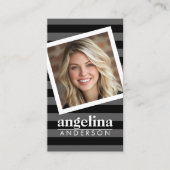 グレー名門私立校風のパタストライプのーンの名前をカスタムすると写真 名刺 (正面)