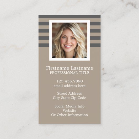 グレー名門私立校風のパタストライプのーンの名前をカスタムすると写真 名刺 (裏面)