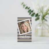 グレー名門私立校風のパタストライプのーンの名前をカスタムすると写真 名刺 (スタンド正面)