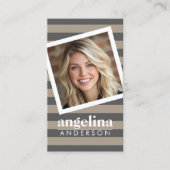 グレー名門私立校風のパタストライプのーンの名前をカスタムすると写真 名刺 (正面)