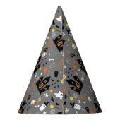 グレー図解入りの、写真付きのの黒のハロウィーンパターン パーティーハット (裏面)