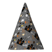 グレー図解入りの、写真付きのの黒のハロウィーンパターン パーティーハット (右)