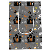 グレー図解入りの、写真付きのの黒のハロウィーンパターン ミディアムペーパーバッグ (裏面)