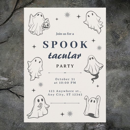 グレー図解入りの、写真付きの幽霊ハローウィンパーティ 招待状