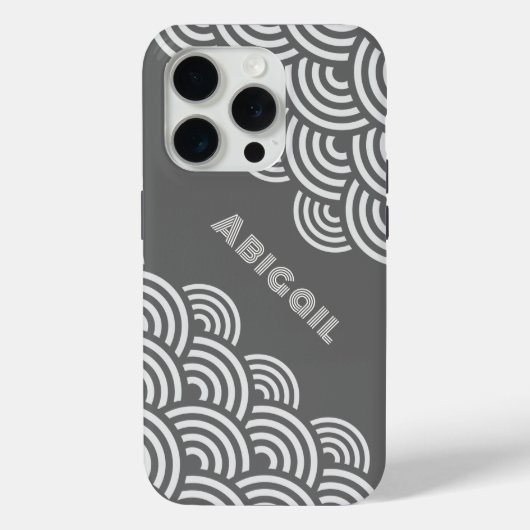 グレー地に白のくるくる渦巻き模様とお名前 Case-Mate iPhoneケース (裏面)