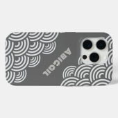 グレー地に白のくるくる渦巻き模様とお名前 Case-Mate iPhoneケース (裏面 (横))
