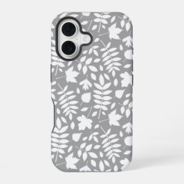 グレー地に白の落ち葉模様 iPhone 16ケース