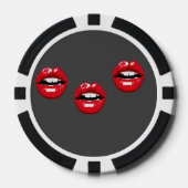 グレー地に赤い光沢のある唇 ポーカーチップ (正面)