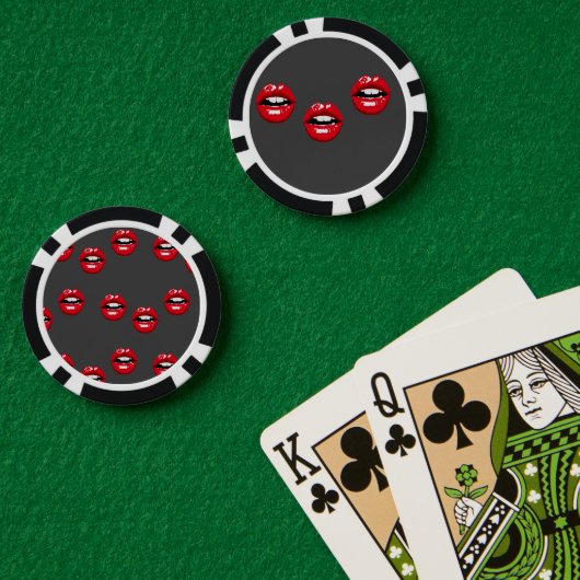 グレー地に赤い光沢のある唇 ポーカーチップ (ポーカーテーブル (ダブル))