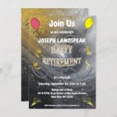 グレー大理石と金ゴールドストリーマーズハッピーリタイアメント 招待状 (正面/裏面)