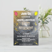 グレー大理石と金ゴールドストリーマーズハッピーリタイアメント 招待状 (スタンド正面)