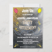 グレー大理石と金ゴールドストリーマーズハッピーリタイアメント 招待状 (正面)