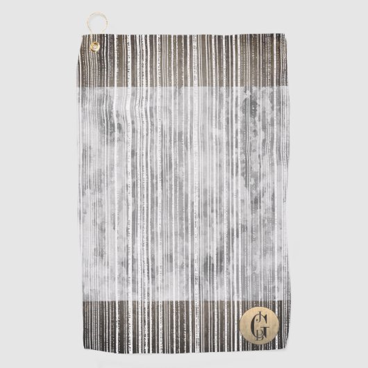 グレー大理石のシェードとストライプパターンモノグラムの ゴルフタオル (正面)